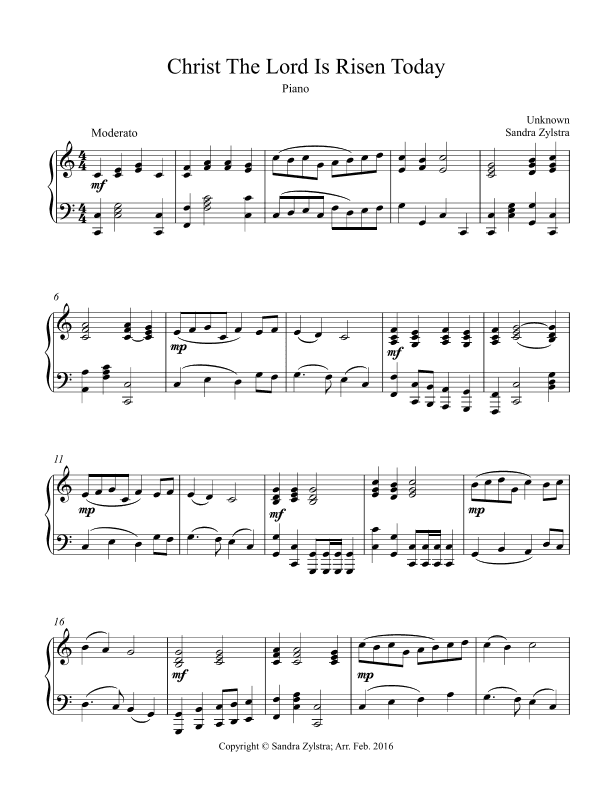 Christ The Lord Is Risen Today (piano part only) (arr. Sandra Zylstra)