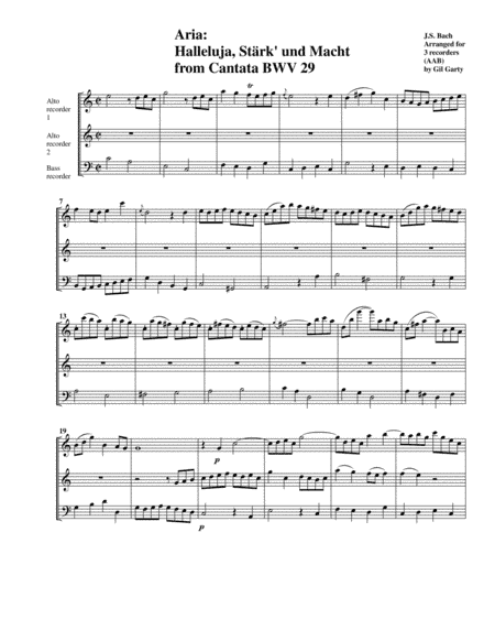 Aria: Halleluja, Stärk' und Macht from Cantata BWV 29 (arrangement for 3 recorders) (arr. Gil Garty)