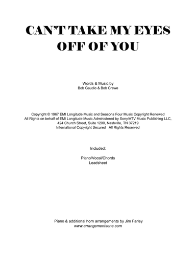 Can't Take My Eyes Off Of You (arr. Jim Farley www.arrangementsone.com)
