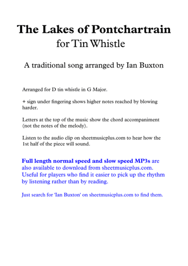 The Lakes of Pontchartrain for Tin Whistle with Chords (arr. Ian Buxton)