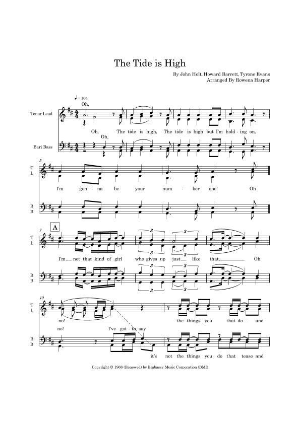 The Tide Is High (arr. Rowena Harper)
