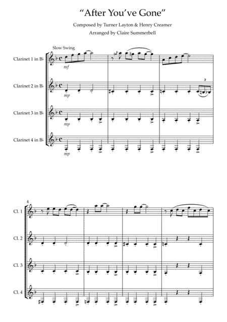 After You've Gone - Clarinet Quartet (arr. Claire Summerbell)