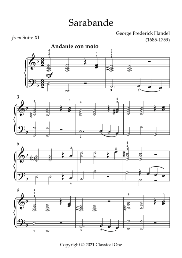 Handel - Sarabande (from suite xi)(With Note name) (arr. MPS)