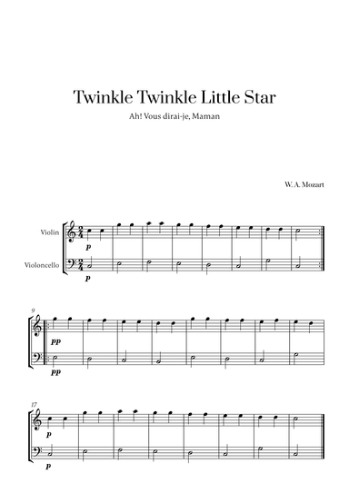 W. A. Mozart - Twinkle Twinkle Little Star for Violin and Cello (arr. Cadenza Editions)