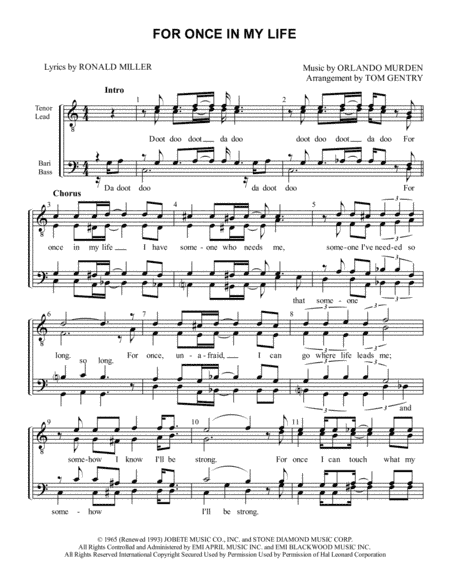 For Once In My Life (arr. Tom Gentry)