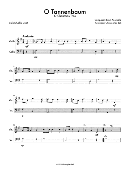 O Tannenbaum - Easy Violin/Cello Duet (arr. Christopher Bell)