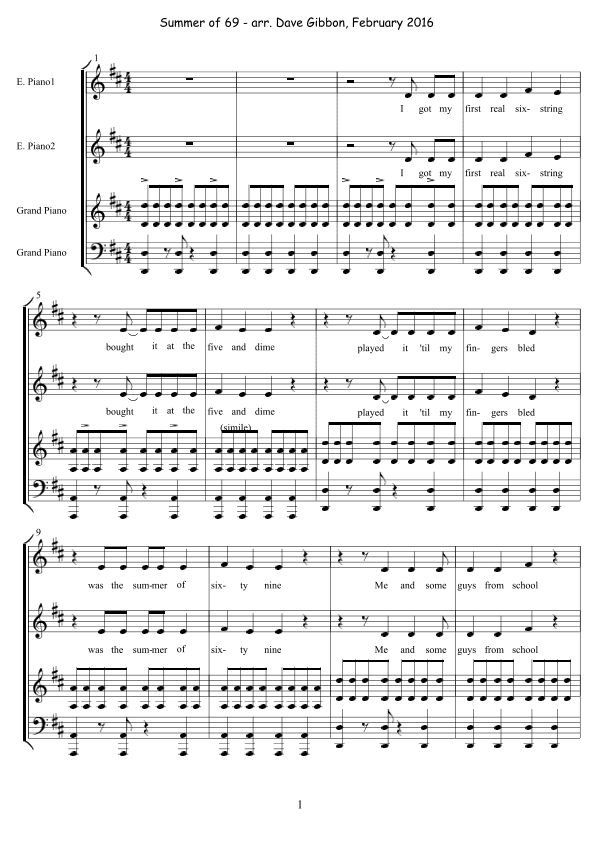 Summer Of '69 (arr. David Gibbon)