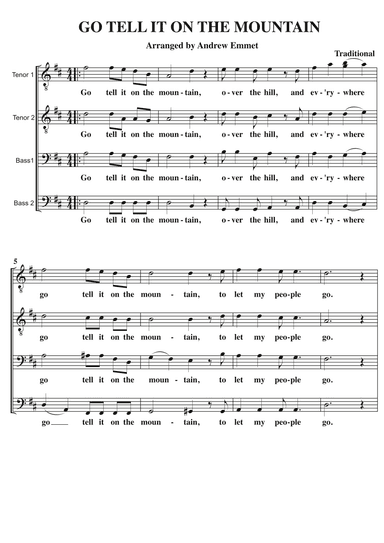 Go Tell It On The Mountain A Cappella TTBB (arr. Andrew Emmet)