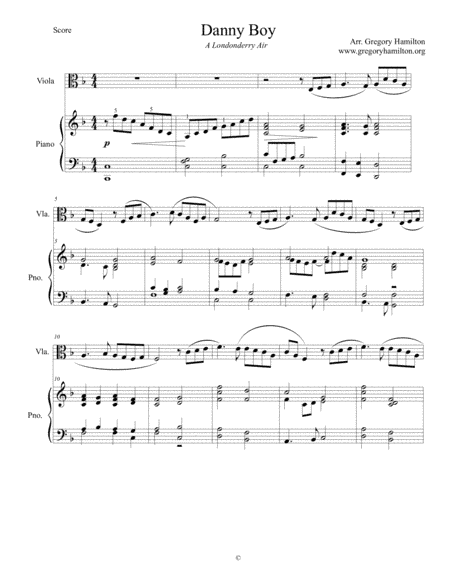 Danny Boy, a Londonderry Air Arranged for Viola and Piano (arr. Gregory Hamilton)