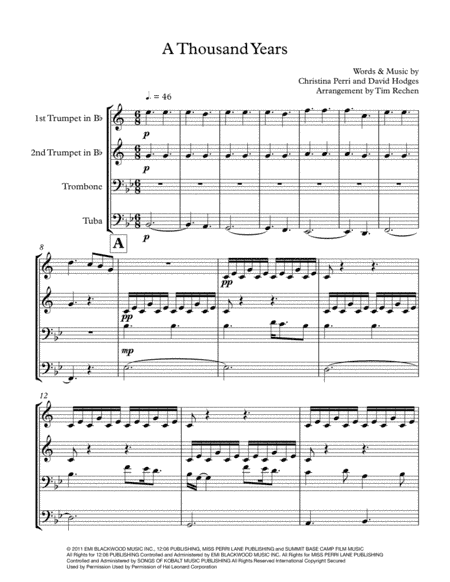 A Thousand Years (arr. Tim Rechen)