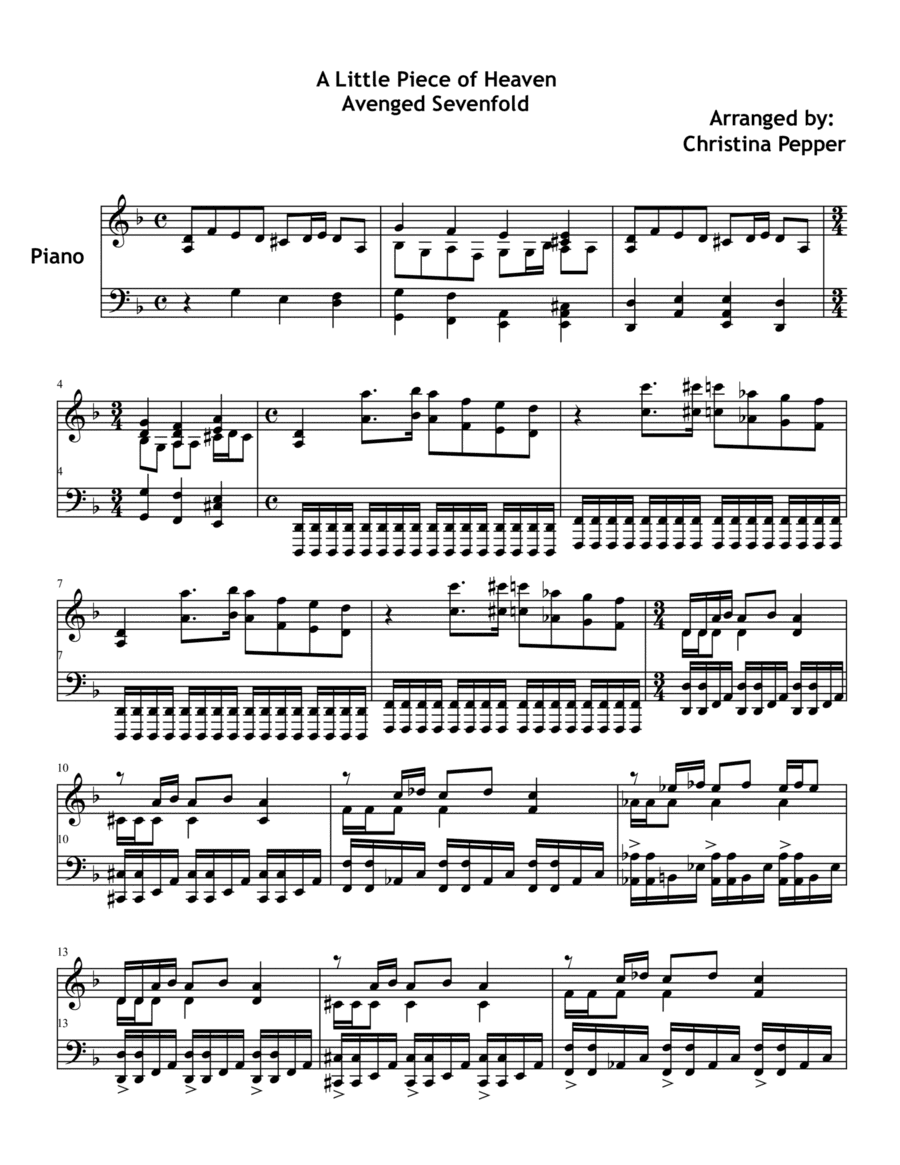 A Little Piece Of Heaven (arr. Christina Pepper)