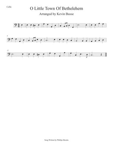 O Little Town Of Bethlehem (Easy key of C) Cello (arr. Kevin Busse)