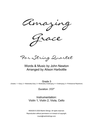 Amazing Grace - string quartet (arr. Alison Harbottle)