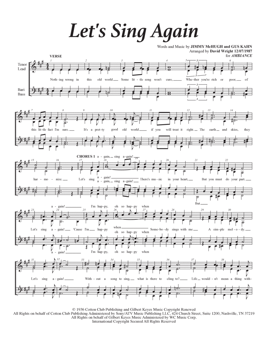 Let's Sing Again (arr. David Wright)