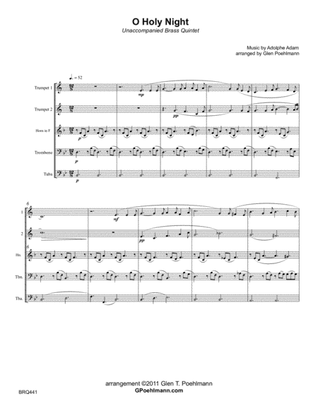 O HOLY NIGHT - unaccompanied BRASS QUINTET (arr. Glen Poehlmann)