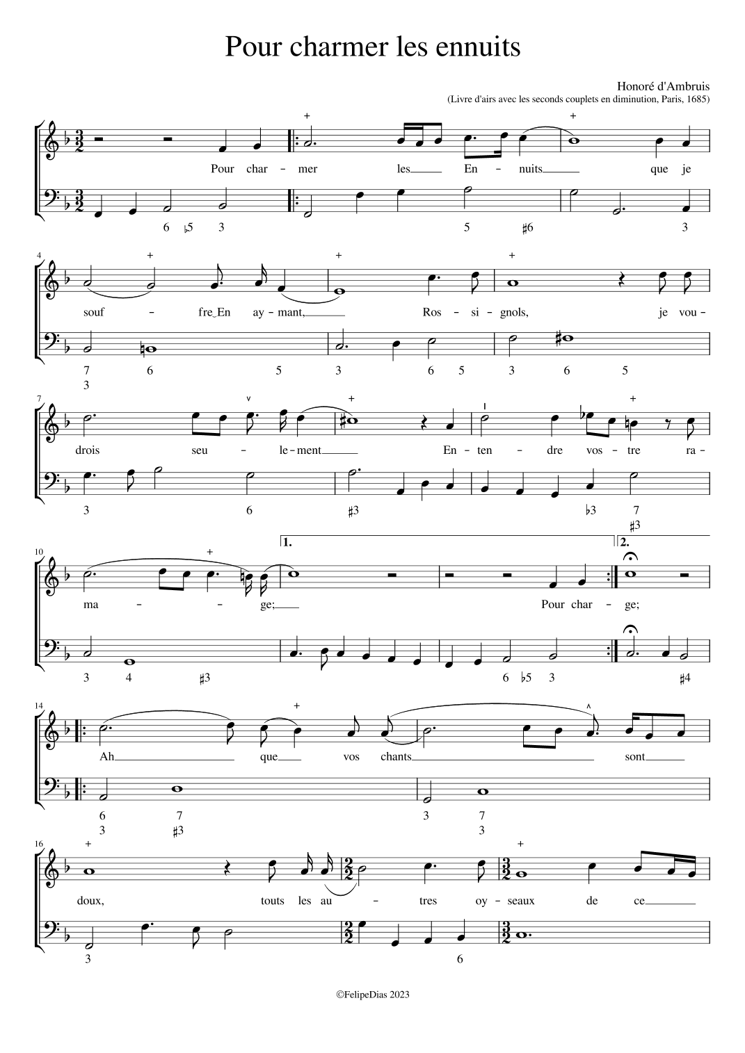 Pour charmer les ennuits (arr. Early Music Scores)
