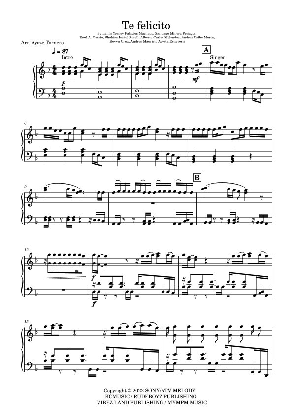 Te Felicito (arr. Ayoze Tornero)
