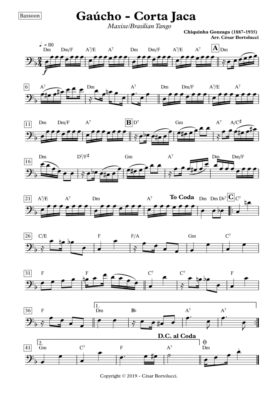 Corta Jaca ou Gaúcho - Bassoon with Chords (arr. ACT Bortolucci)