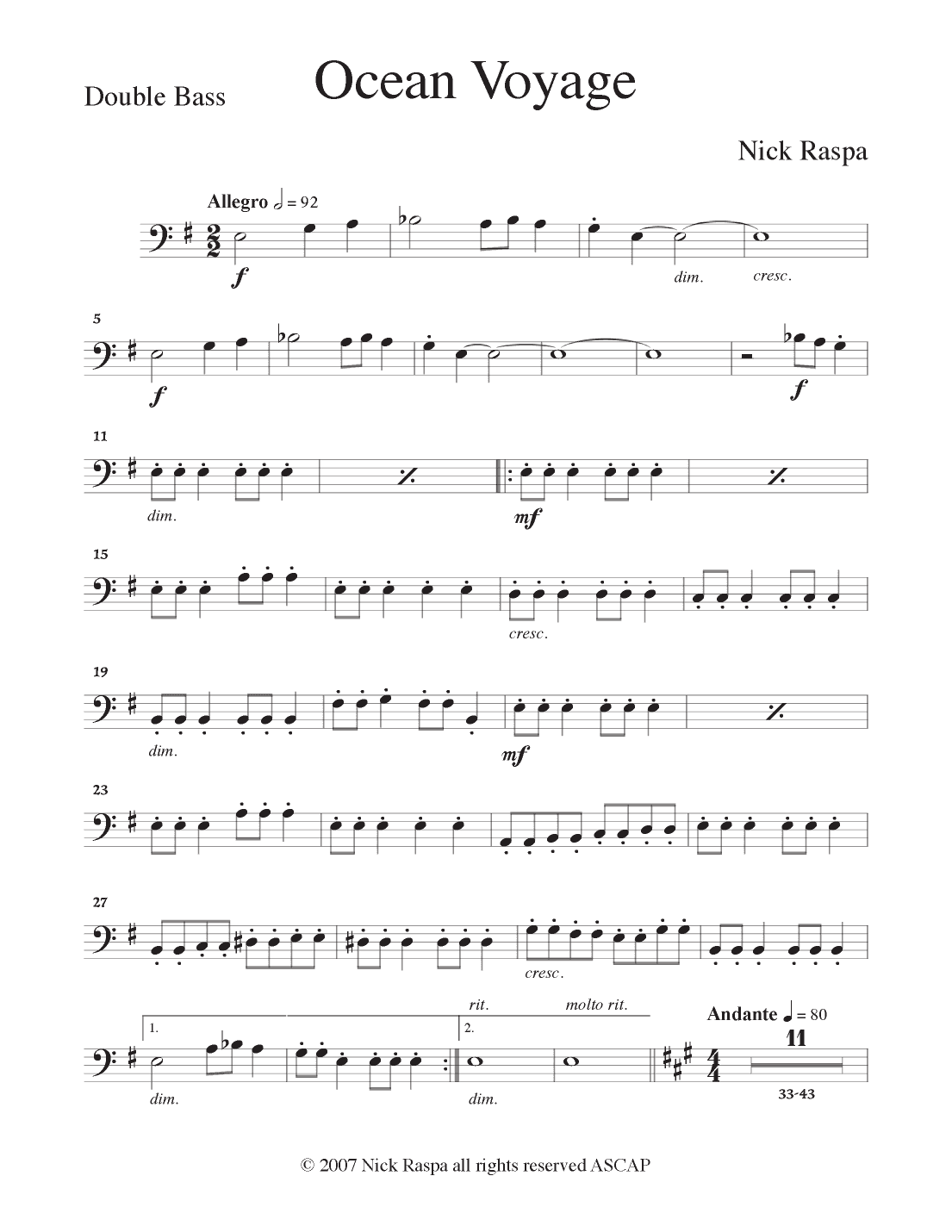 Ocean Voyage - (Full Orchestra) Double Bass Part