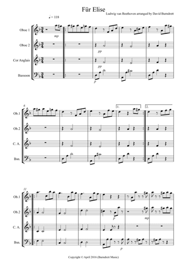 Fur Elise for Double Reed Quartet (arr. David Burndrett)
