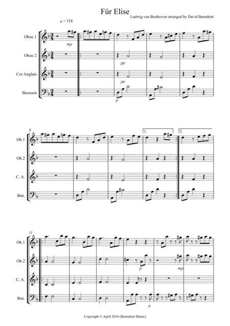 Fur Elise for Double Reed Quartet (arr. David Burndrett)