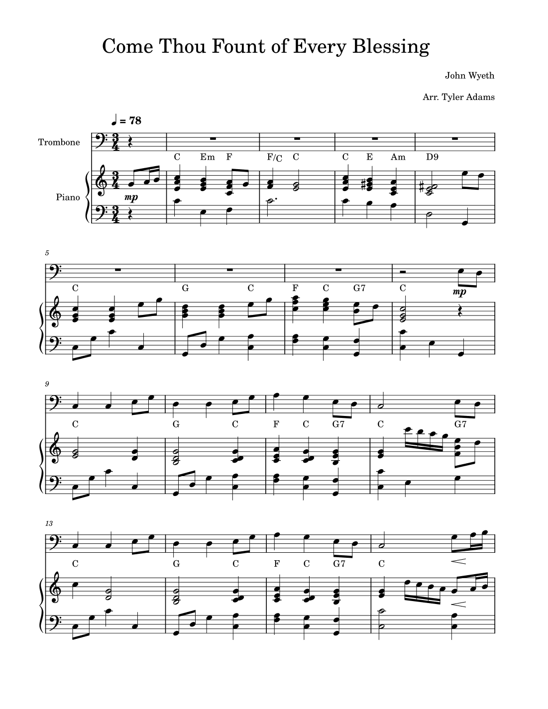 Come Thou Fount of Every Blessing (Trombone Solo with Piano) (arr. Tyler Adams)