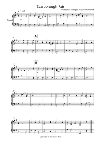Scarborough Fair for Easy Piano Solo (arr. David Burndrett)