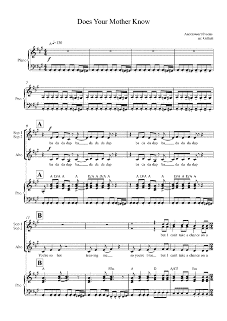 Does Your Mother Know (arr. Sam Gilliatt)