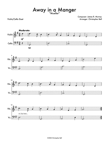 Away In A Manger (Mueller) - Violin/Cello Duet (arr. Christopher Bell)
