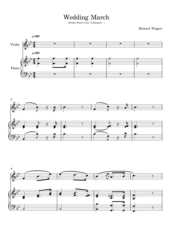 Wedding March - Bridal March from Lohengrin (Opera Richard Wagner) for violin and piano. (arr. E.P)