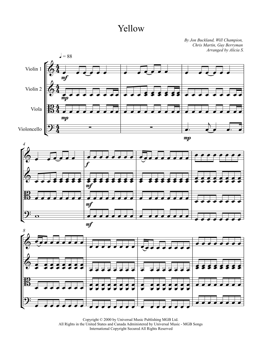 Yellow (arr. Alicia S.)