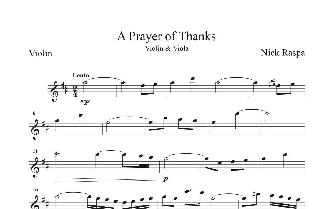 A Prayer of Thanks (Violin & Viola) Violin part
