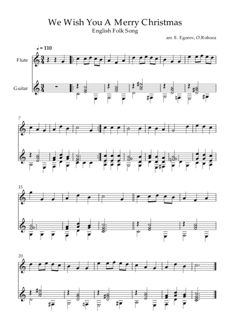 We Wish You A Merry Christmas, English Folk Song, For Flute & Guitar