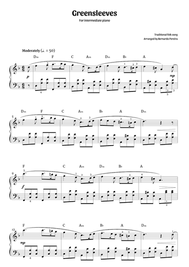 Greensleeves (intermediate piano - D minor) (arr. Bernardo Pereira)