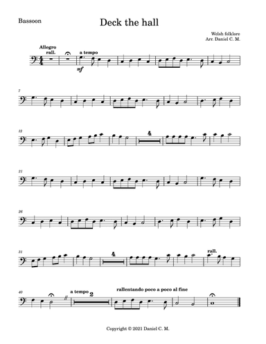 Deck the hall for bassoon and piano (arr. Daniel C. M.)
