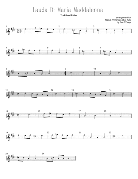 Lauda Di Maria Maddalenna, for Native American style flute (arr. Ben D'Ooge)