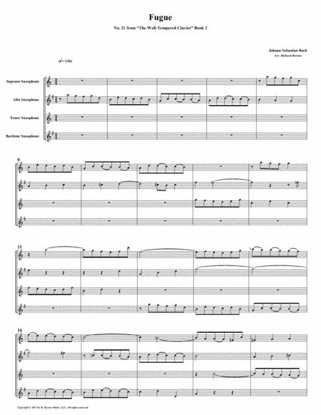 Fugue 21 from Well-Tempered Clavier, Book 2 (Saxophone Quartet) (arr. Richard Byrnes)