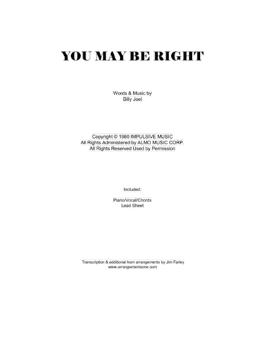 You May Be Right (arr. Jim Farley www.arrangementsone.com)