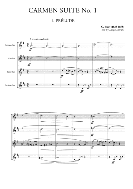 Carmen Suite No. 1 for Saxophone Quartet (arr. Diego Marani)