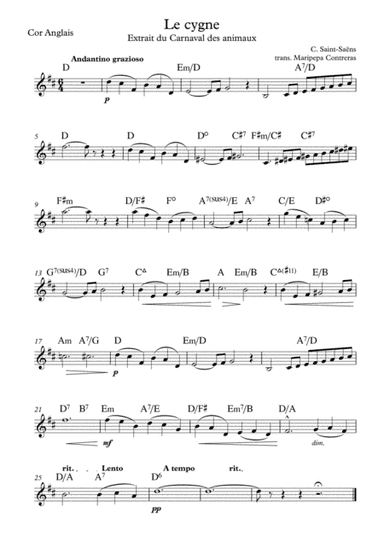 Le cygne - Saint-Saëns (melody for english horn) (arr. M. Contreras)
