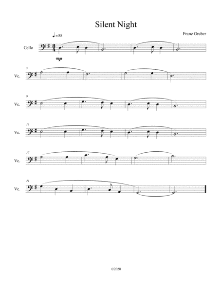 Silent Night for solo cello (arr. B C Dockery)