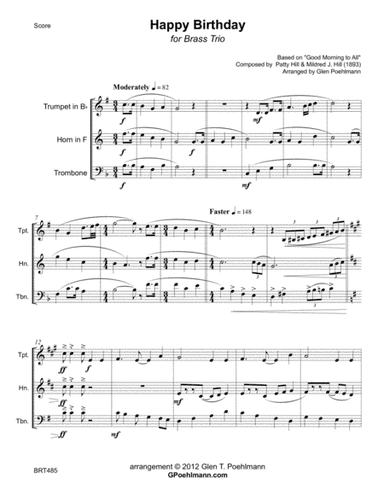 HAPPY BIRTHDAY - BRASS TRIO (unaccompanied) (arr. Glen Poehlmann)
