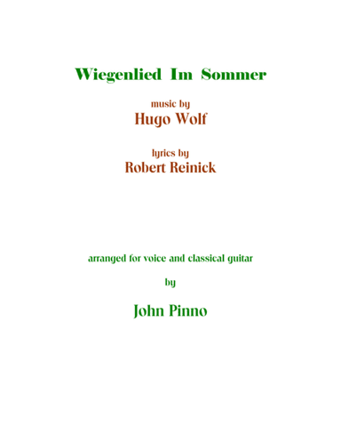 Wiegenlied Im Sommer (voice and classical guitar) (arr. John Pinno)