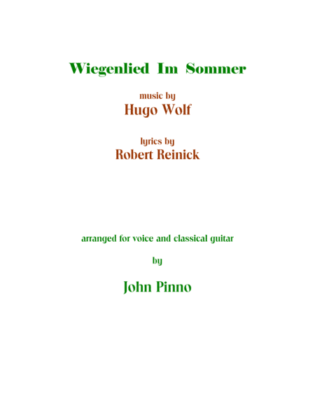 Wiegenlied Im Sommer (voice and classical guitar) (arr. John Pinno)