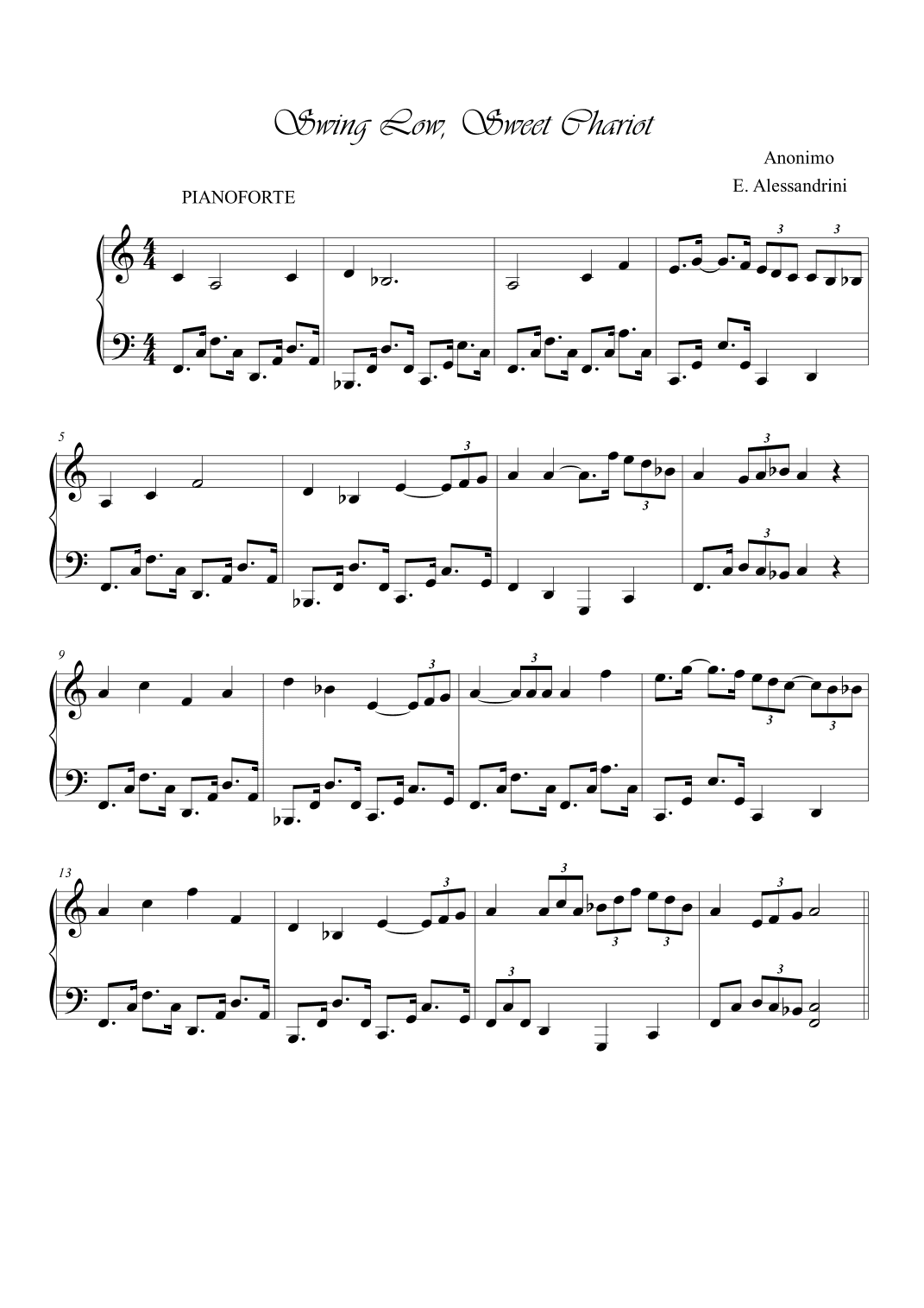 Swing Low, Sweet Chariot. Piano accompaniment (arr. Ester Alessandrini)