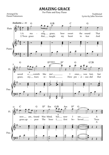 Amazing Grace (for flute with easy piano) (arr. Daniel Nakamura)