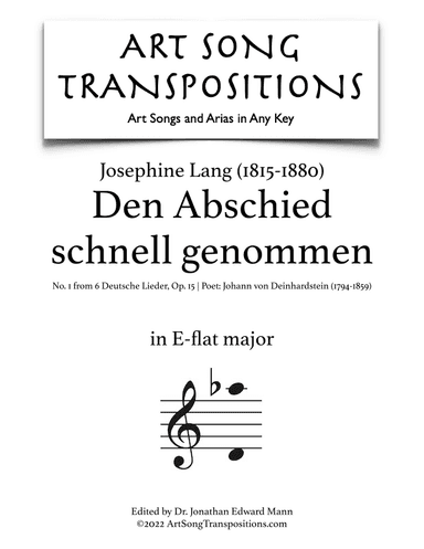 LANG: Den Abschied schnell genommen, Op. 15 no. 1 (transposed to E-flat major) (arr. ArtSongTranspositions.com)