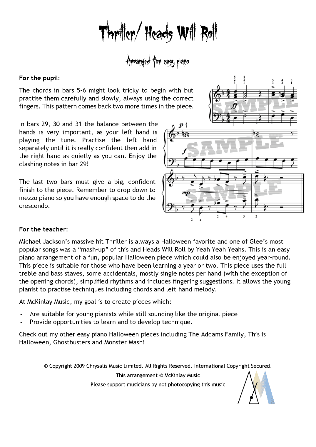 Thriller/heads Will Roll (arr. L McKinlay)