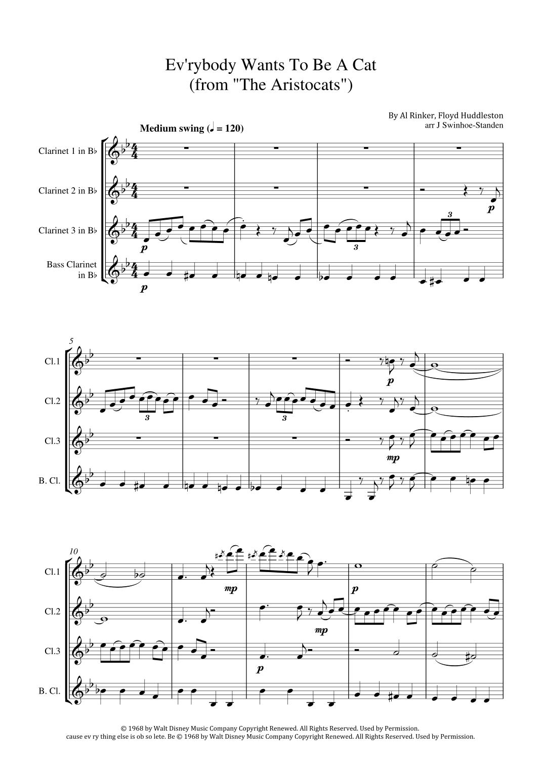 Ev'rybody Wants To Be A Cat (arr. J Swinhoe-Standen)