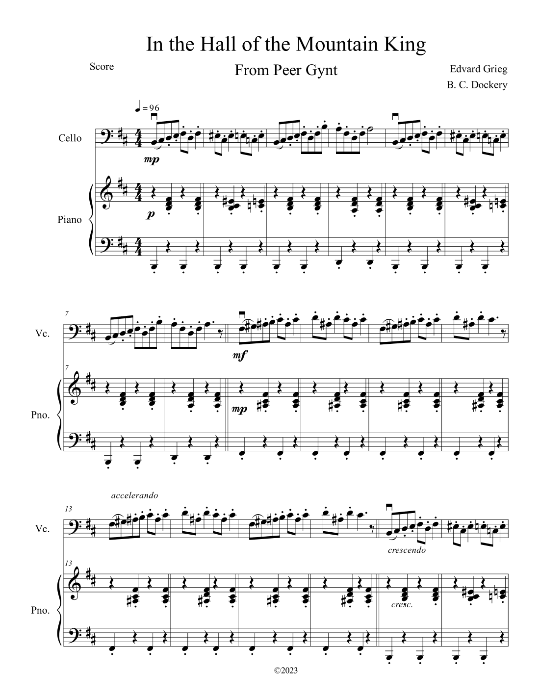 In the Hall of the Mountain King (Cello Solo with Piano Accompaniment) (arr. B. C. Dockery)